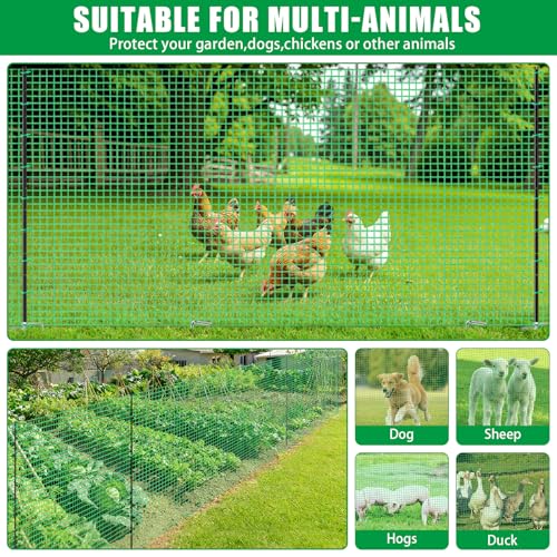 Temporary Fence with Posts, 36\" x 50\' Plastic Garden Fence Animal Barrier with Metal Stake Windbreak Rope, Portable Temporary Fencing for Dogs Outdoors Backyard Animal Protect