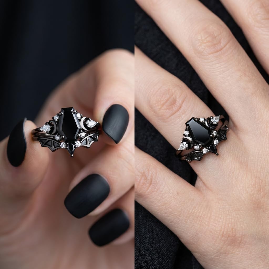 1ct-4ct Black Onyx Rings for Women 10K /14K /18K Solid Gold Black Onyx Engagement Ring Gemstone Gothic Wedding Promise Ring for Her Free Engraving