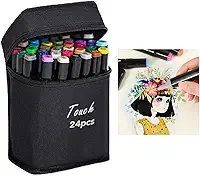 Caneta Marcador Permanente 24 Cores Estojo Ponta Dupla Desenho Pintura Arte Trabalho Escola Estudante