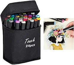Caneta Marcador Permanente 24 Cores Estojo Ponta Dupla Desenho Pintura Arte Trabalho Escola Estudante