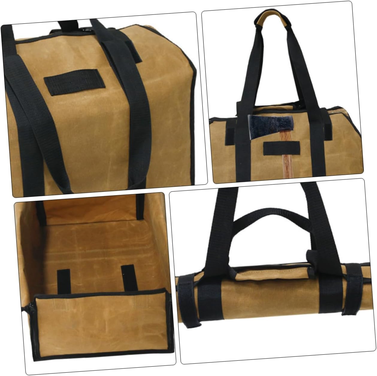 Canvas Log Carrier Firewood Tote Bag with Zipper and Handles