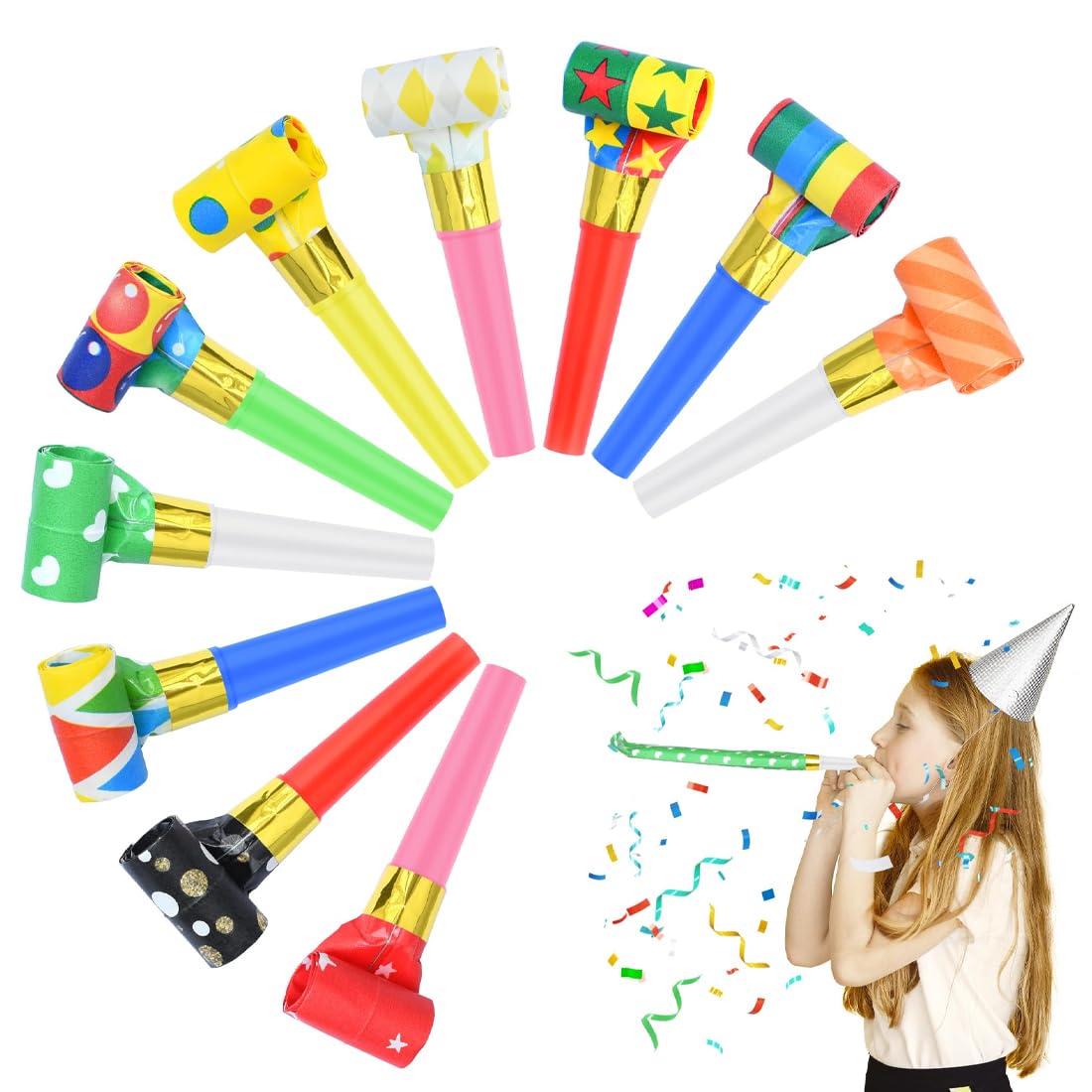 10 pièces Sifflet de Couleur, Souffleur de Partie, Trompette Multicolore, Sifflet Anniversaire, Nouvel An, Sarbacane Fête, Célébration (Multicolore)
