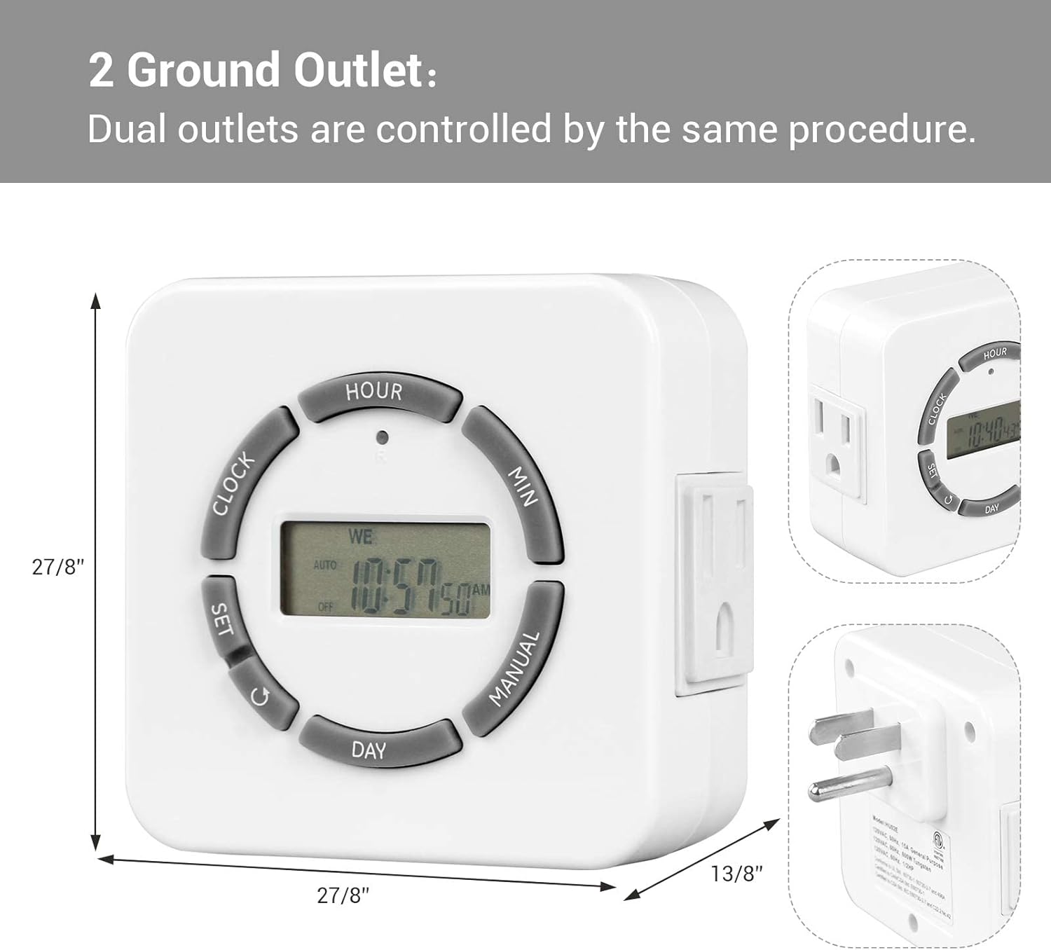 DEWENWILS 7 Day Digital Outlet Timer, 2 Grounded Outlets, Christmas Light Timer, Up to 20 On/Off Circle, Indoor Plug in Timer for Lights, Holiday Decor, Fish Tank, ETL Listed - - 