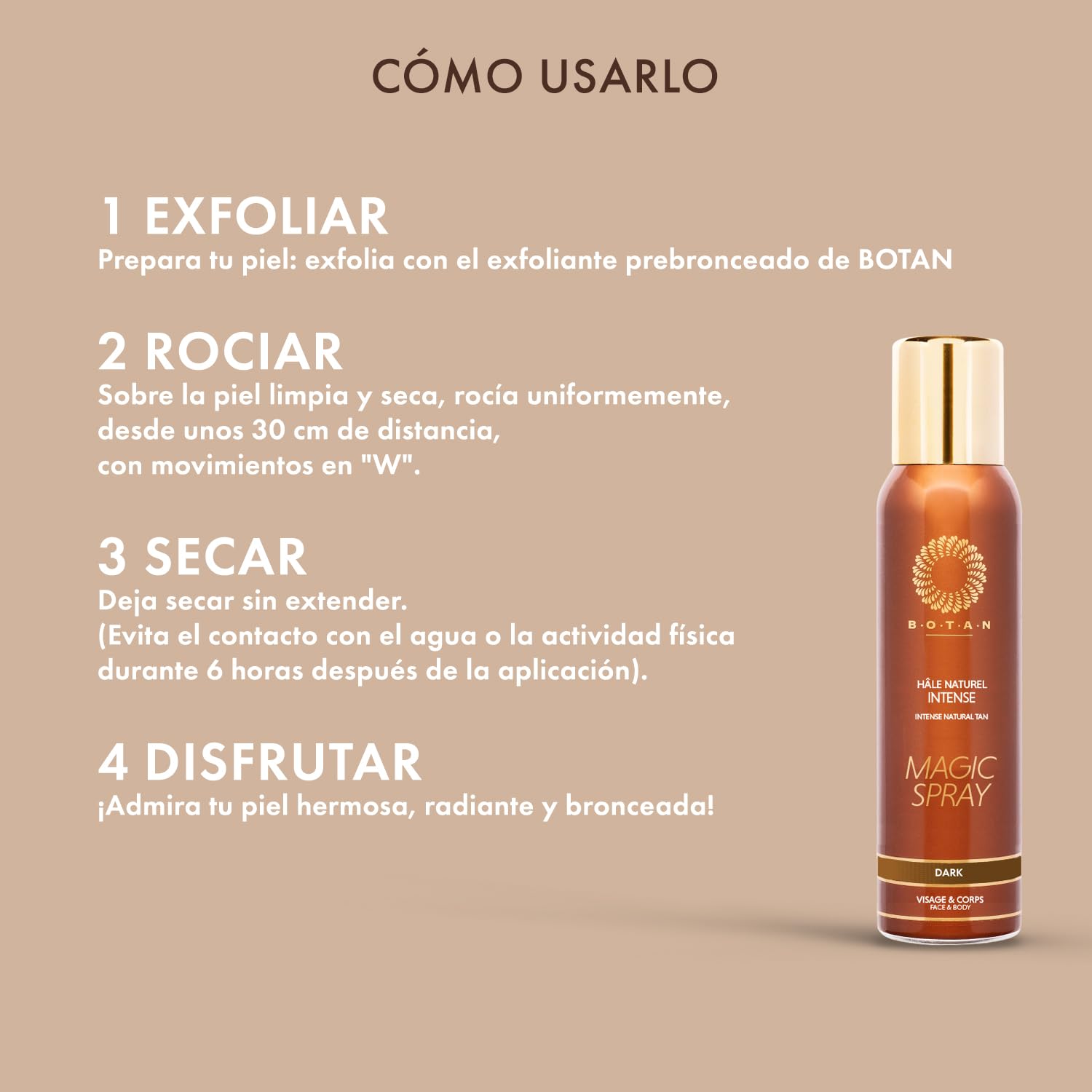 BOTAN Cosmetics – Spray Autobronceador Intenso 125 mL – Bronceado Natural y Radiante – Fórmula Vegana sin Alcohol