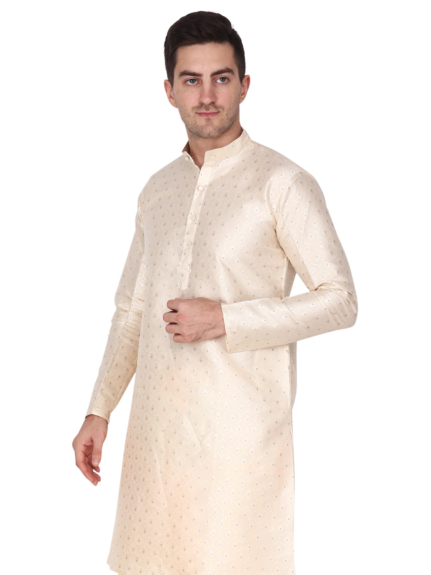 Rameshwaram Fabrics Readymade Dhoti for men with Sherwani Style Silk Kurta, Suitable for Marriage, Pooja, Festival (M-Medium-38, Red) - Image 6 thumbnail