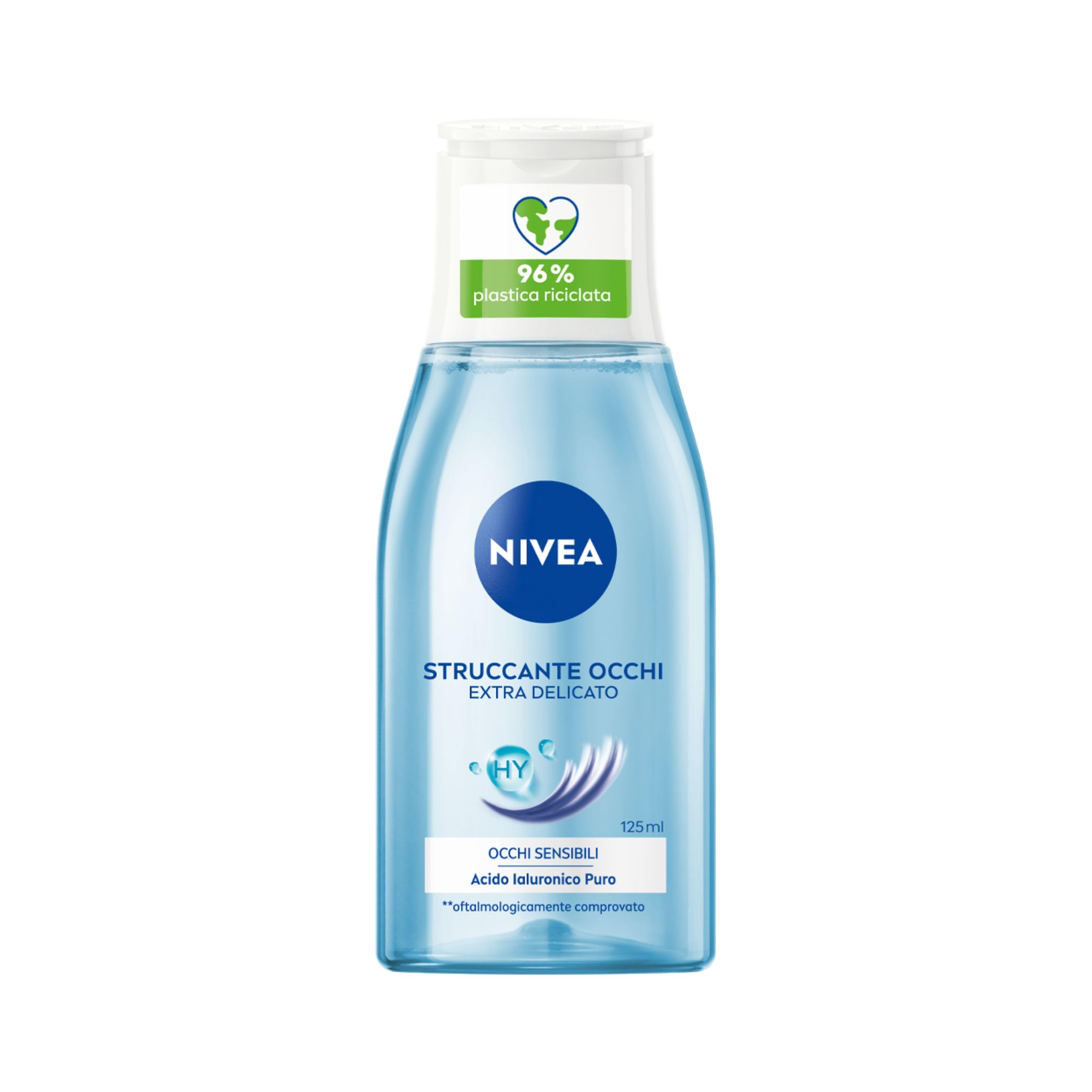 NIVEA Struccante Occhi Extra Delicato 6 x 125 ml, Struccante bifasico per trucco e mascara, Olio struccante con Acido Ialuronico Puro, Non irrita, Senza profumo, Per occhi sensibili