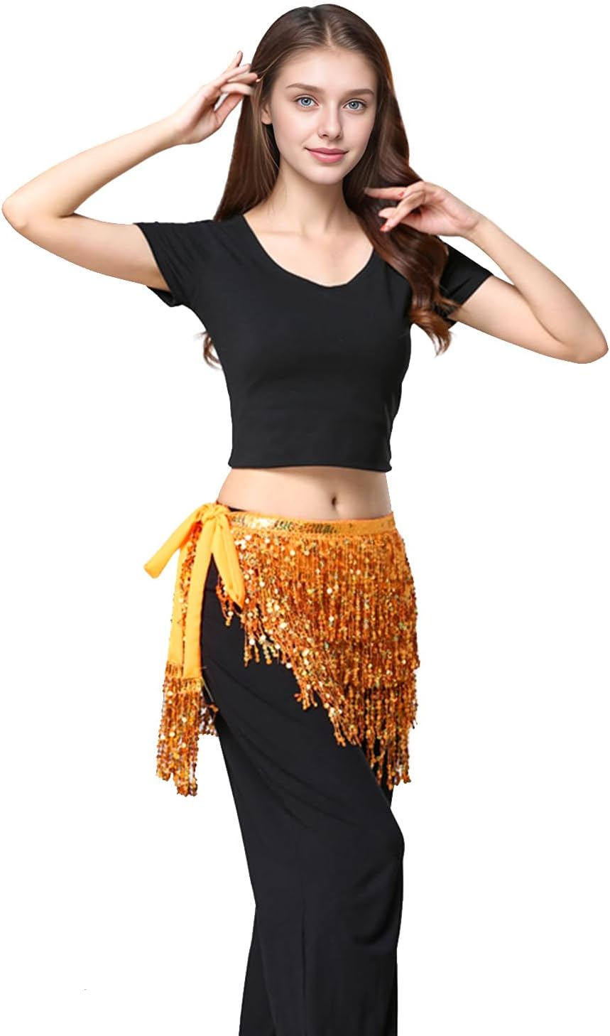 Belly Dance Hip Scarf Sequin Tassel Skirt Wrap Sparkly Rave Costume for Women - Image 7