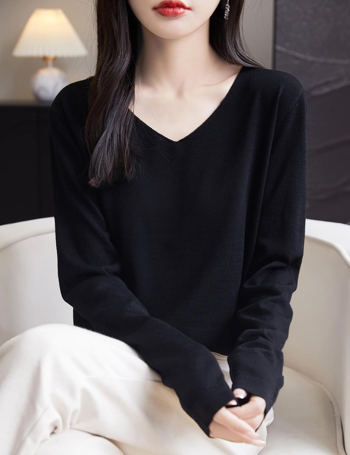 Chanyarn Women's 100% Merino Wool Base Layer Shirt Tops V Neck Long Sleeve Travel Hiking Tee T Shirt Pullover Sweater - Image 4