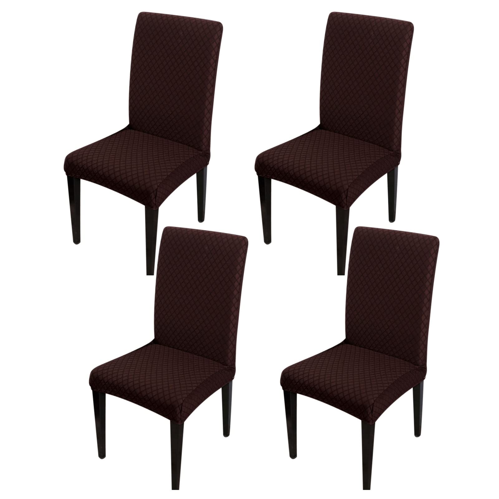 Housses de chaises 4 pièces en polyester seersucker café pour salle à manger