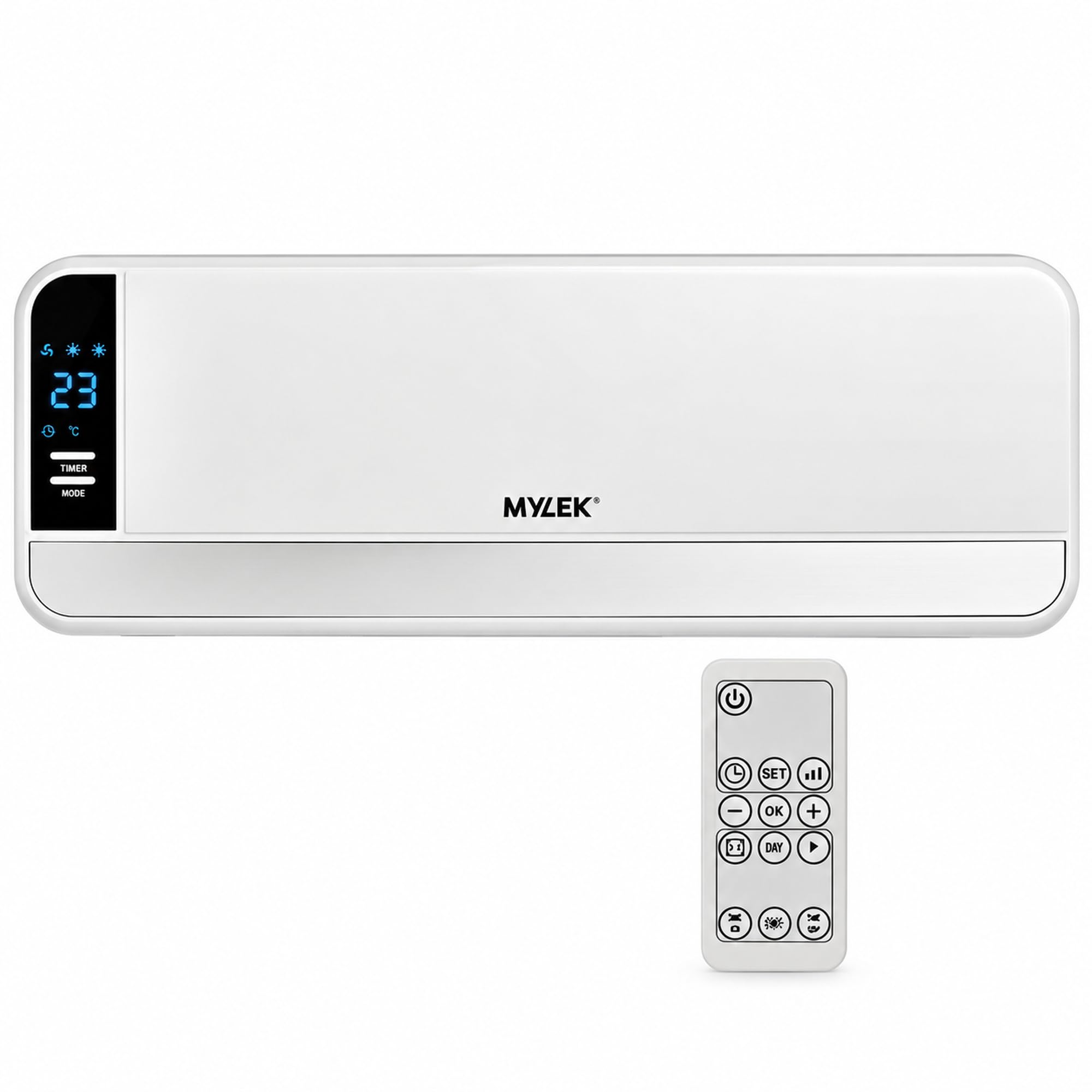 MYLEK Overdoor Heater 2kW Electric Downflow Over Door Air Curtain Fan Heater with Thermostat, LED Display, Timer & Remote Control - Lot20 Compliant
