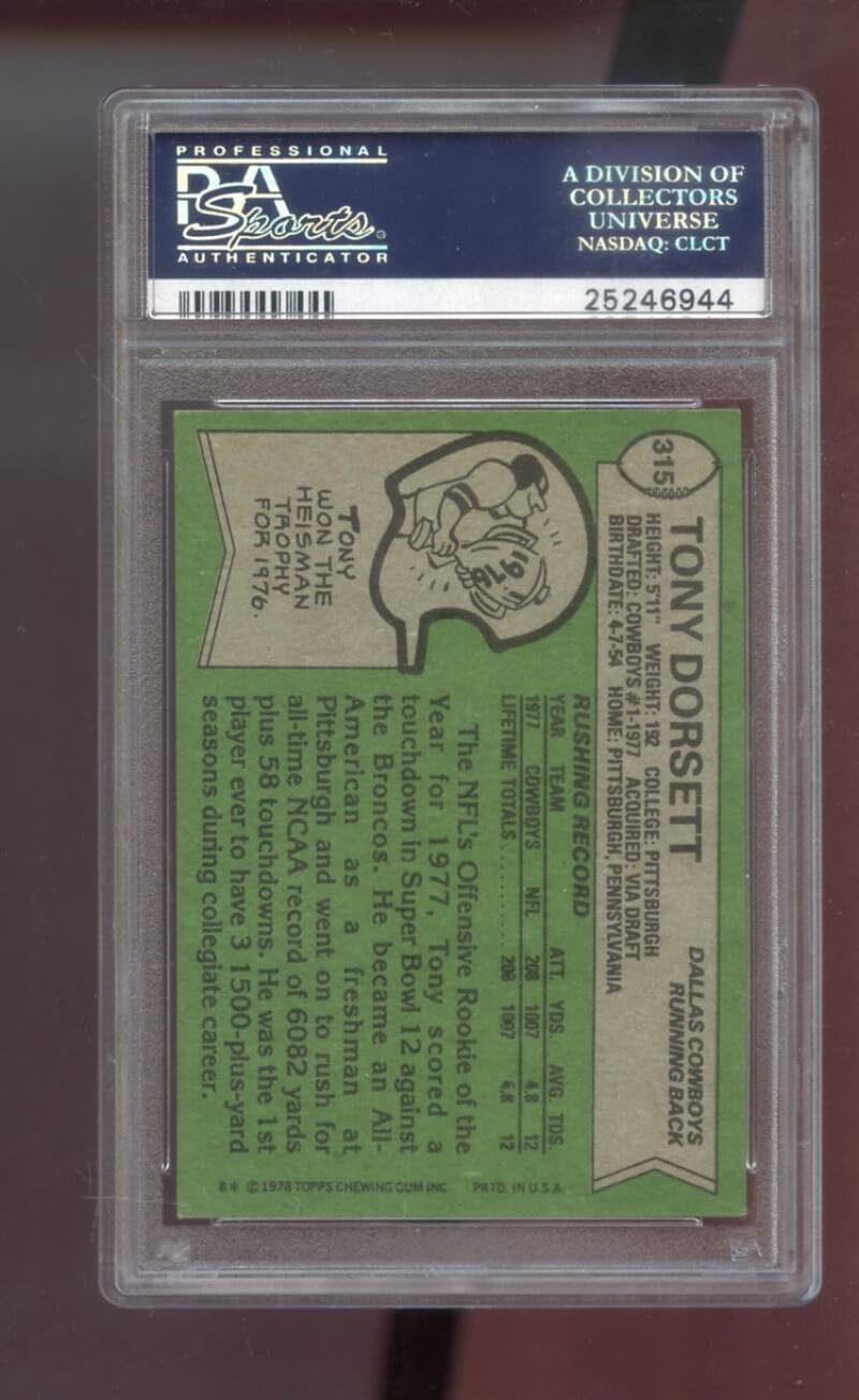 1978 Topps #315 Tony Dorsett ROOKIE RC PSA 6 Graded Football Card NFL Cowboys