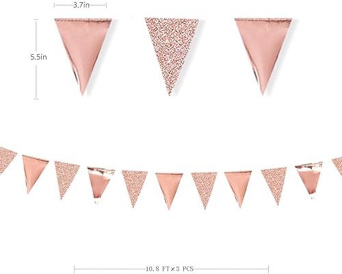 Vista 89 de Banderín de lunares rosados plateados de 30 pies, color rosa y plateado, banderines triangulares, guirnalda de banderines para baby shower, Rosa