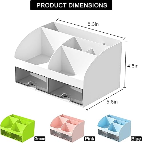 Miniatura 2 de COMFYROOM Organizador de escritorio y accesorios con 6 compartimentos y 2 cajones, organizador de maquillaje de plástico, soporte para bolígrafos