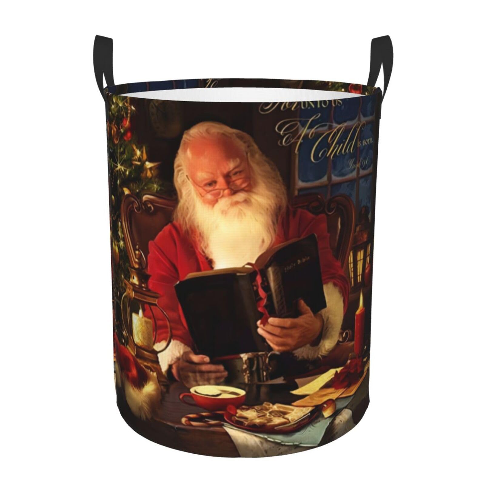 M Circular Hamper – Collapsible Christmas Santa Print Laundry Basket