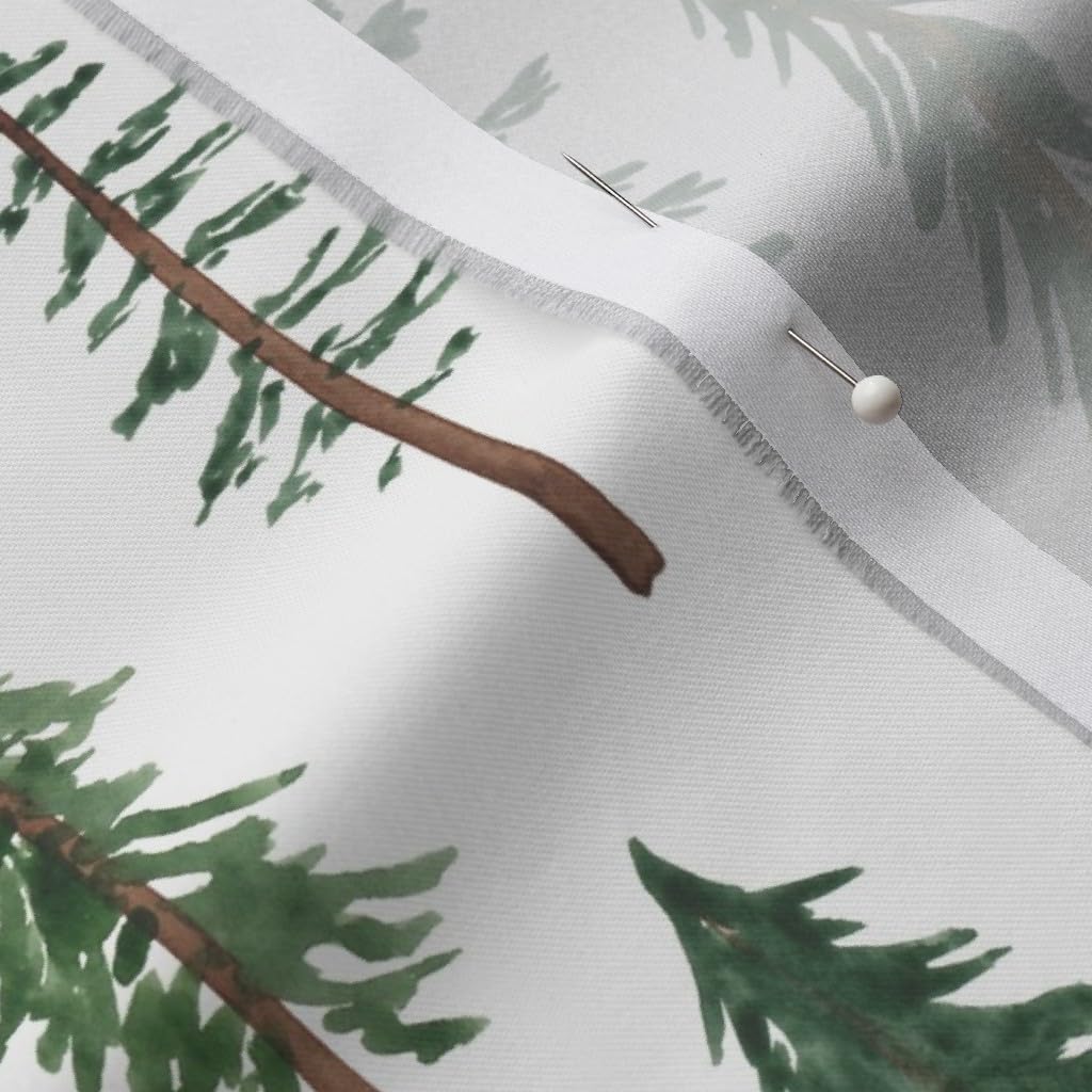 Spoonflower Fabric - Christmas Woodland Forest Pine Tree Log Cabin Winter Wonderland Snow Printed on Organic Cotton Sateen Fabric by The Yard - Sewing Quilting Apparel Home Decor
