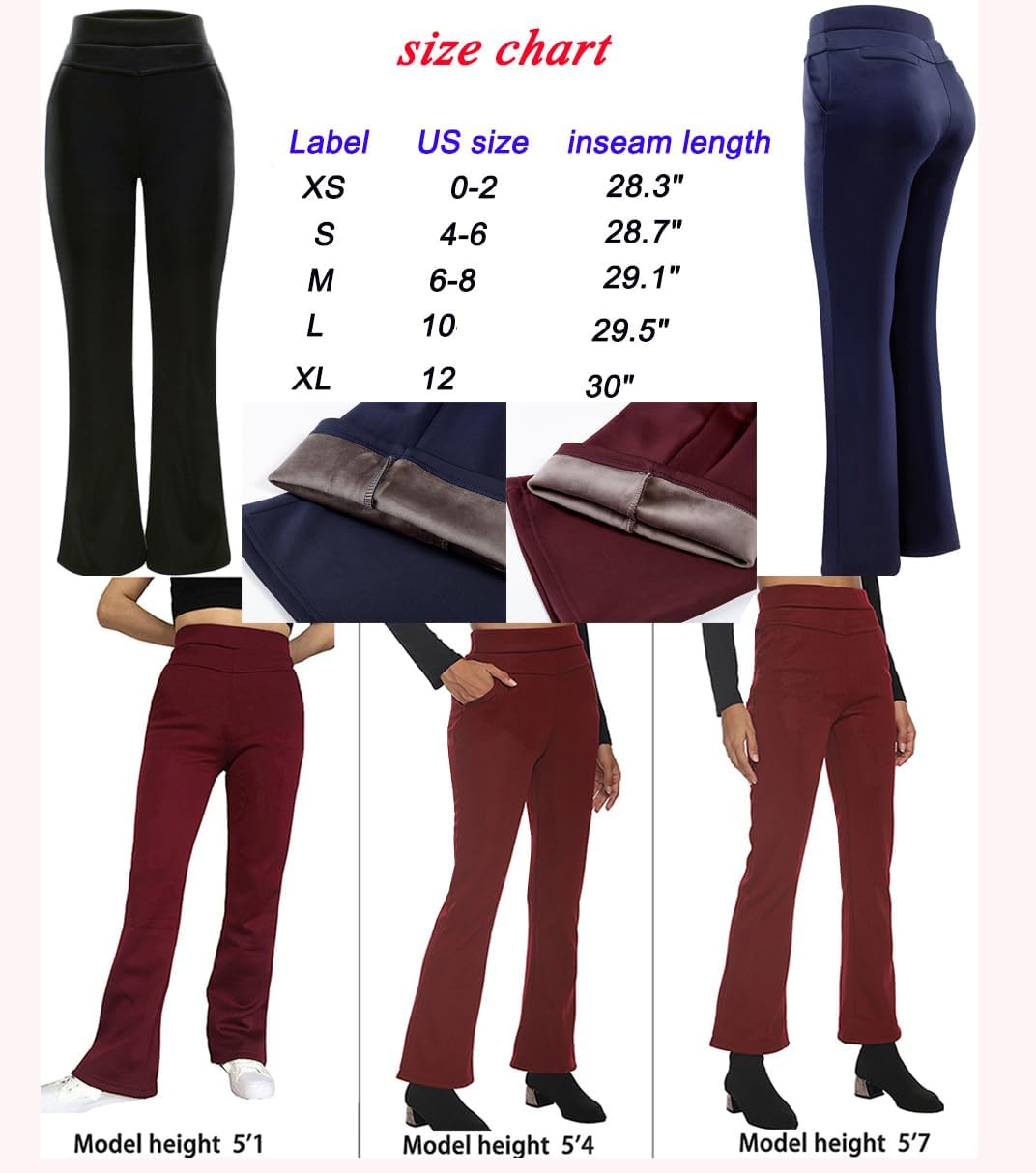 Fakanhui Women's Fleece Lined Bootcut Work Pants Winter Warm High Waisted Pull on Flare Business Dress Casual Pants - Image 5