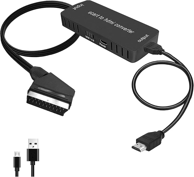 Wrugste Scart to HDMI Converter, Scart input HDMI output 16:9/4:3 Video Audio Converter Adapter with HDMI cable for HDTV Monitor Projector STB VHS Xbox Sky Blu-ray DVD Player