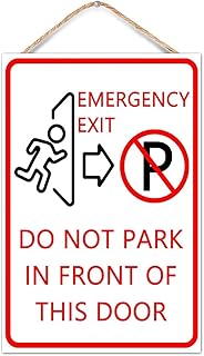 Emergency Exit Do Not Park in Front of This Door Wood Sign for Street House Gate Garage Garden Home Wall Decoration 8x12 Inch Rustic Warning Hanging Wood Wall Plaque Vintage Caution Wooden Sign