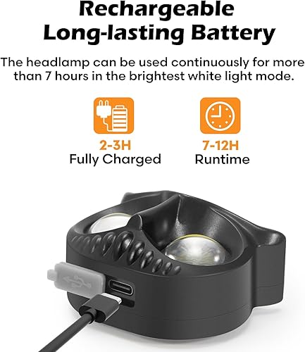 Miniatura 4 de Lsnisni Paquete de 2 faros delanteros recargables para niños con luz roja, lámpara de cabeza para adultos y niños con 5 modos, linterna impermeable