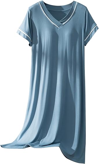 ASHER FASHION Modal Nightgowns for Women Short Sleeve Shelf Paded Nightshirt Dress with Built-in Bra Sleepwear