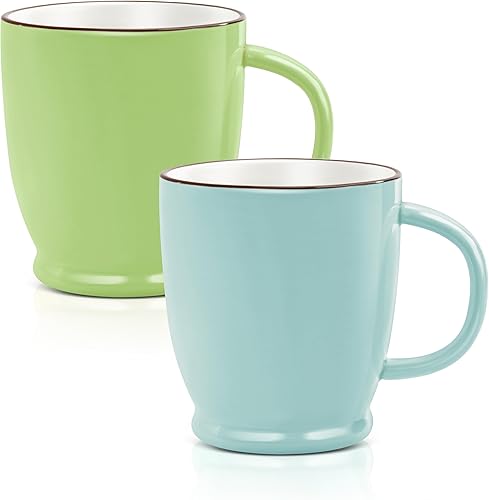 Miniatura 1 de Juego de 2 tazas de té grandes de 15 onzas con asas grandes, bonitas tazas de café de cerámica de porcelana, tazas de té irregulares únicas (azul