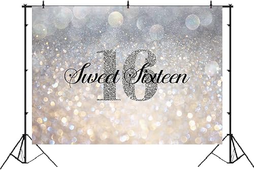 Miniatura 2 de Lofaris Telón de fondo brillante para fiesta de cumpleaños número 16, color plateado y blanco, Bokeh con puntos dorados, fondo de princesa de