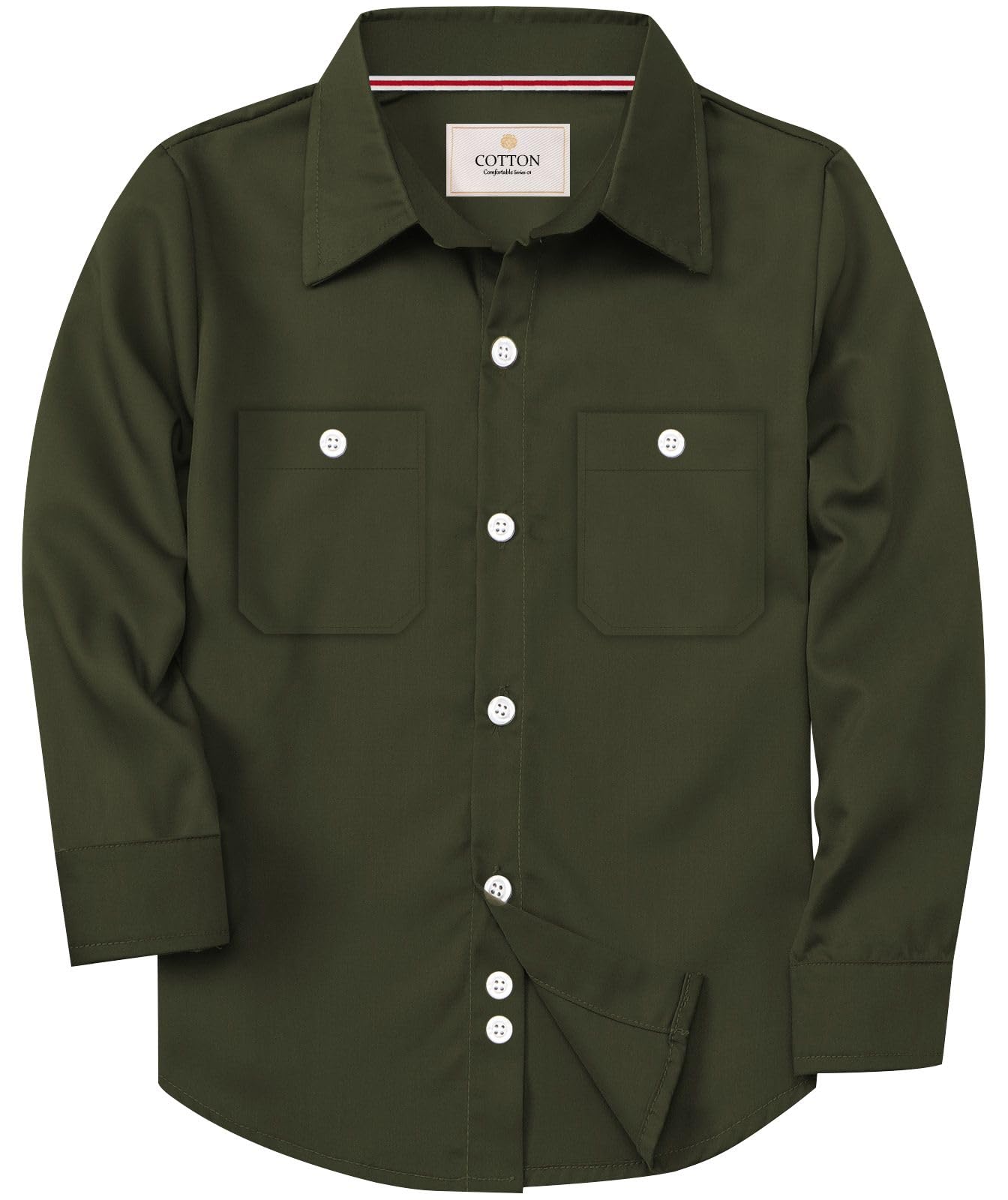 SANGTREE Boys & Mens 100% Cotton Long Sleeve Button Down Shirts Solid Collared Shirts with Two Pockets