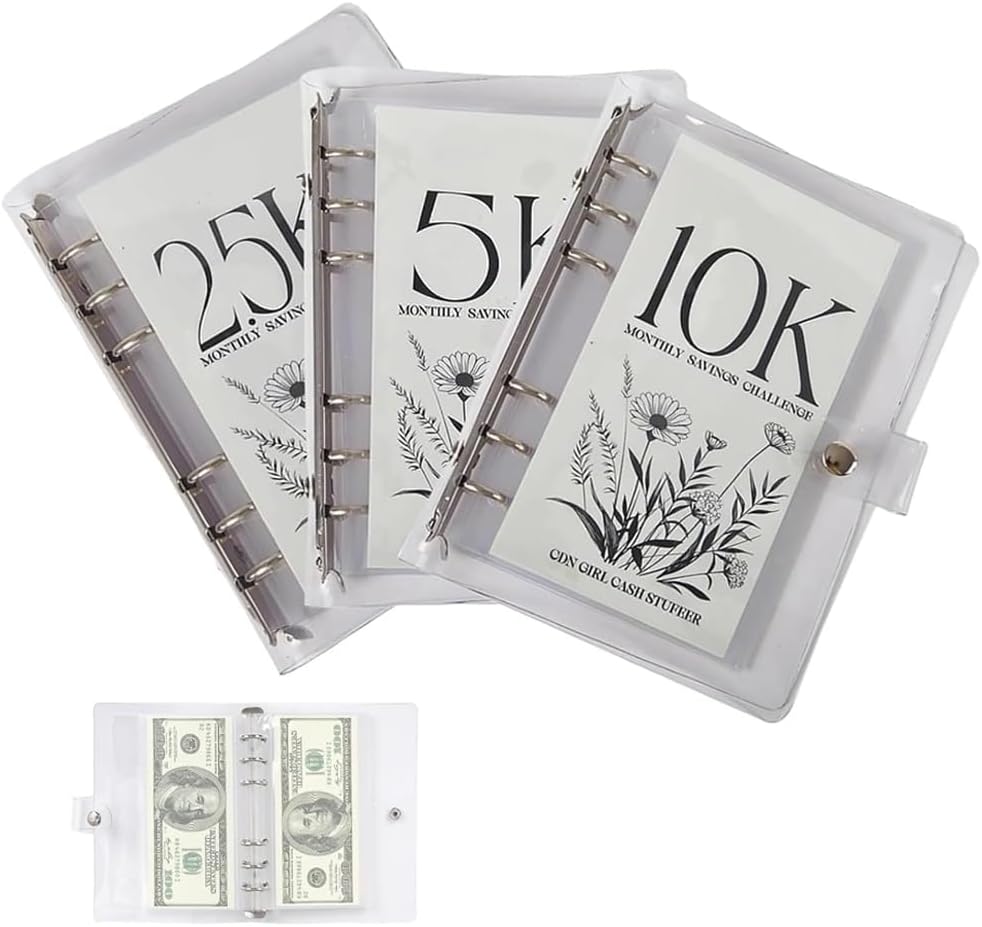 12-Month Envelopes Money Saving Challenge Binder, Budget Binder Savings Challenges Book with Envelopes, Easy and Funny Way to Save 2.5k/5k/10k Dollars, Loose Leaf Savings Book(2.5k+5k+10k)
