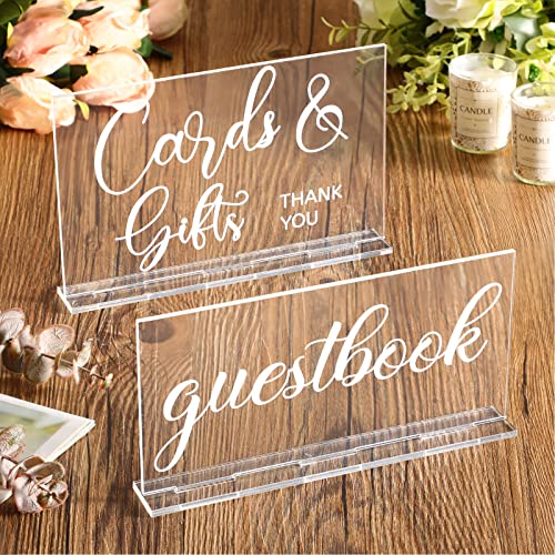 Yulejo 2 Pieces Acrylic Wedding Reception Sign Guest Book Sign Cards And Gifts Wedding Sign With Stand Rustic Farmhouse Hanging For Wedding Cabin Beach Party Home Decor, 2 Styles (White Printing) #TOP4