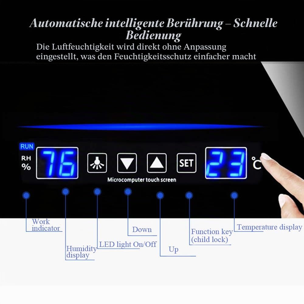 Trockenschrank-Kamera, digitaler Luftentfeuchter, 65L automatische intelligente Touch-Kamera, Trockenschrank für Kameraobjektiv, elektronische Ausrüstung, Stempel, Tee, Schmuck Aufbewahrung