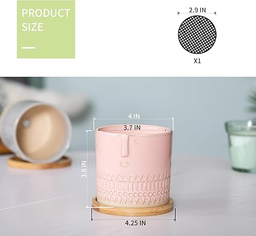 Miniatura 2 de Macetas pequeñas de 4 pulgadas con orificio de drenaje, macetas de cerámica para suculentas con patrón de cara para plantas de interior, cactus,