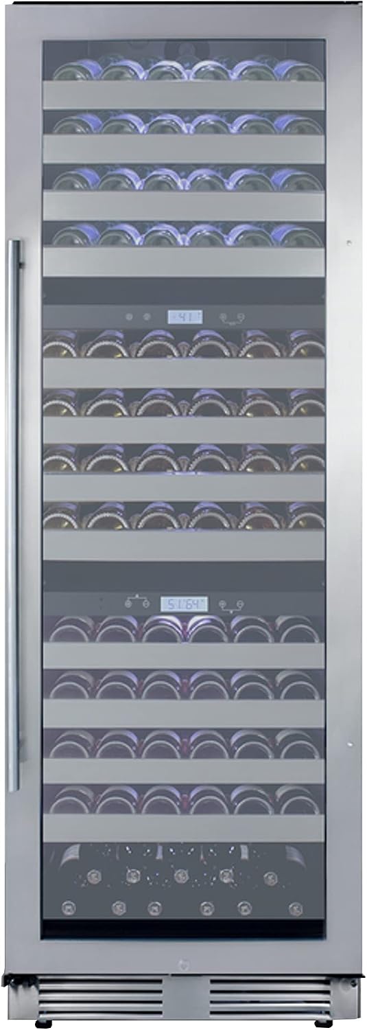 Summit Appliance SWCP1988TCSS 24" Wide Triple Zone Wine Cellar, 2 Cooling Systems, Double Pane Tempered Glass Door, Digital Thermostats, LED Lighting, Factory-installed Lock, Open Door Alarm