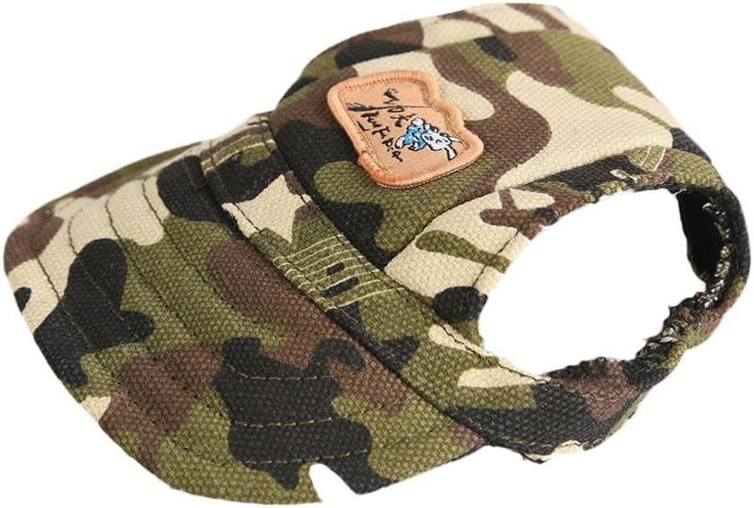 Easywin Pet Outdoor Accessories Elastic Chin Strap Doggy Puppy Dog Cat Visor Hat Sports Baseball Cap With Ear Holes Only for Small Dogs ( Camo, Size S )