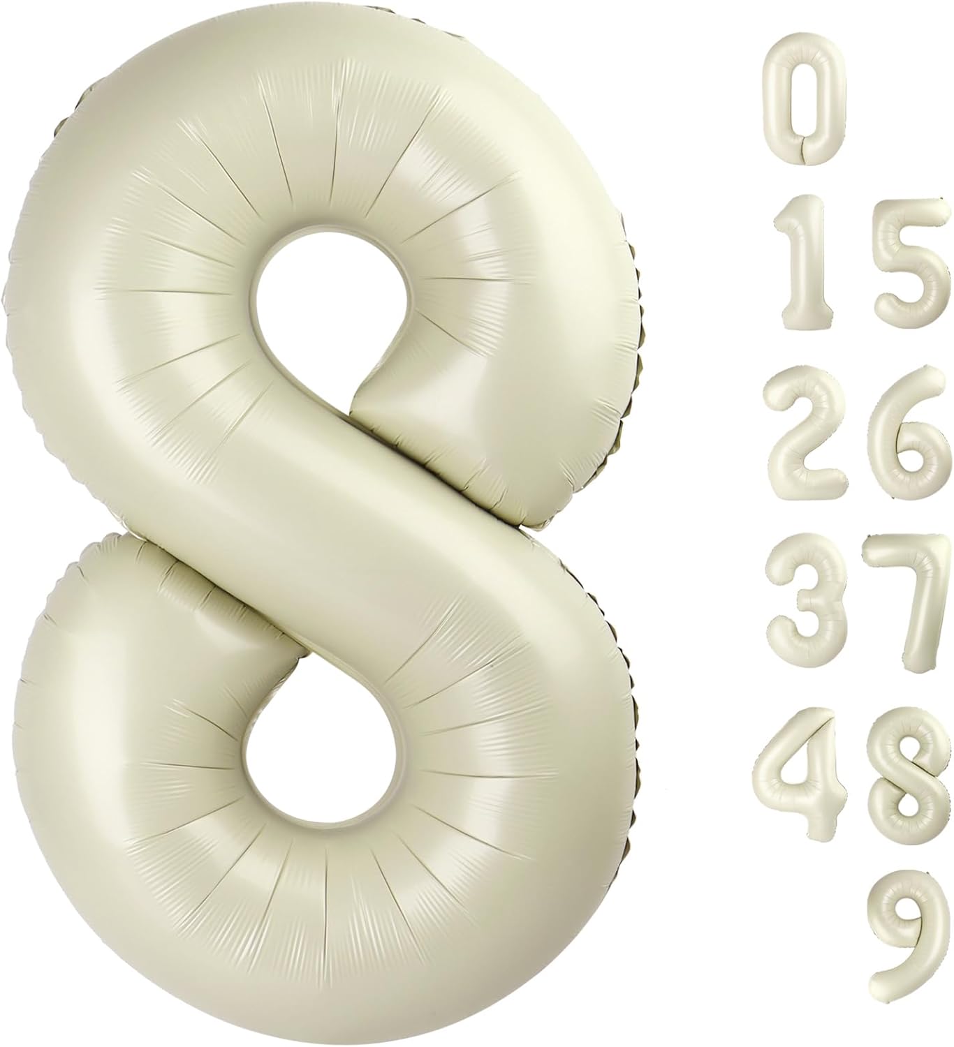 40 Inch Number 8 Balloon, Cream White 8 18 28 80 Birthday Balloons for Men Boys, 8th Birthday Decorations Party Supplies, Wedding, Graduations