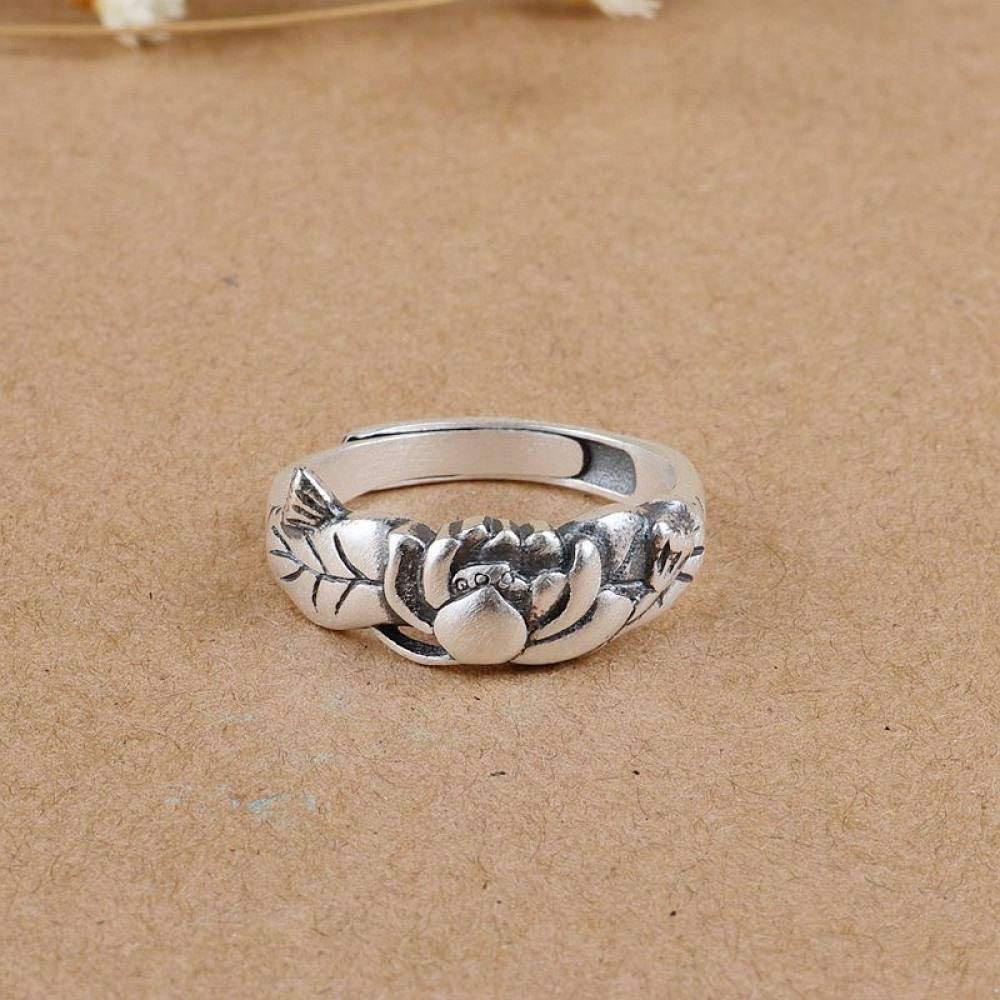 Anello In Argento Sterling 925,S925 Anello In Argento Sterling Con Fiore Di Loto Anelli Regolabili Anello Con Dito Indice Invecchiato Retrò Anello In Argento Con Ciondolo Per Matrimonio Gioielli Re