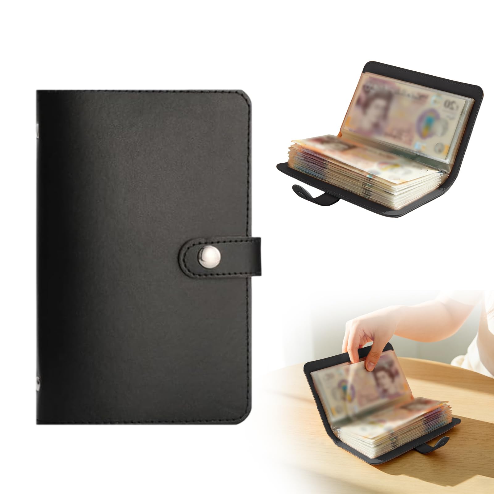 100 Cash Saving Binder, Money Saving Wallet, 100 Envelopes Saving Challenge UK, Includes Saving Notebook & Binder, with A6 Size Loose-Leaf Binder, for Cash Coins Receipts Small Items (Black)