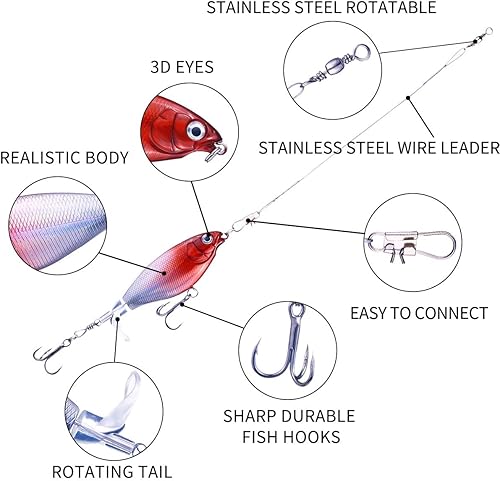 Miniatura 2 de Señuelos de pesca Topwater con caja de almacenamiento, Whopper Popper para lubina, bagre, lucio, perca, cebo flotante con cola giratoria para agua