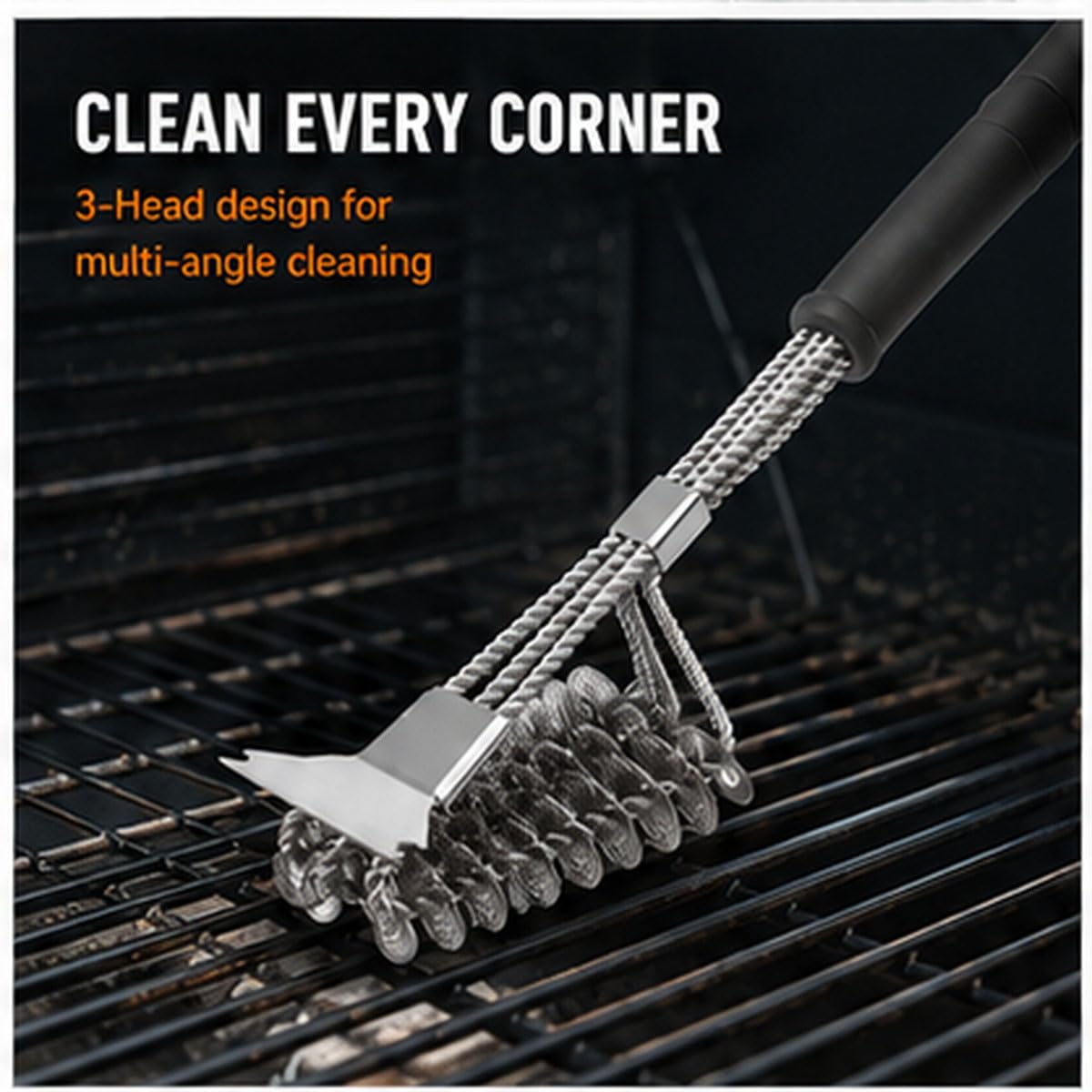 3 Stück BBQ Grillbürste für Weber Traveler 22 2024 2025 2026+ | 3-Kopf-Spiral-Grillbürste mit Schaber Grillbürste mit überlappendem Spiraldesign |3-reihige Grillbürste mit Schaber Edelstahl