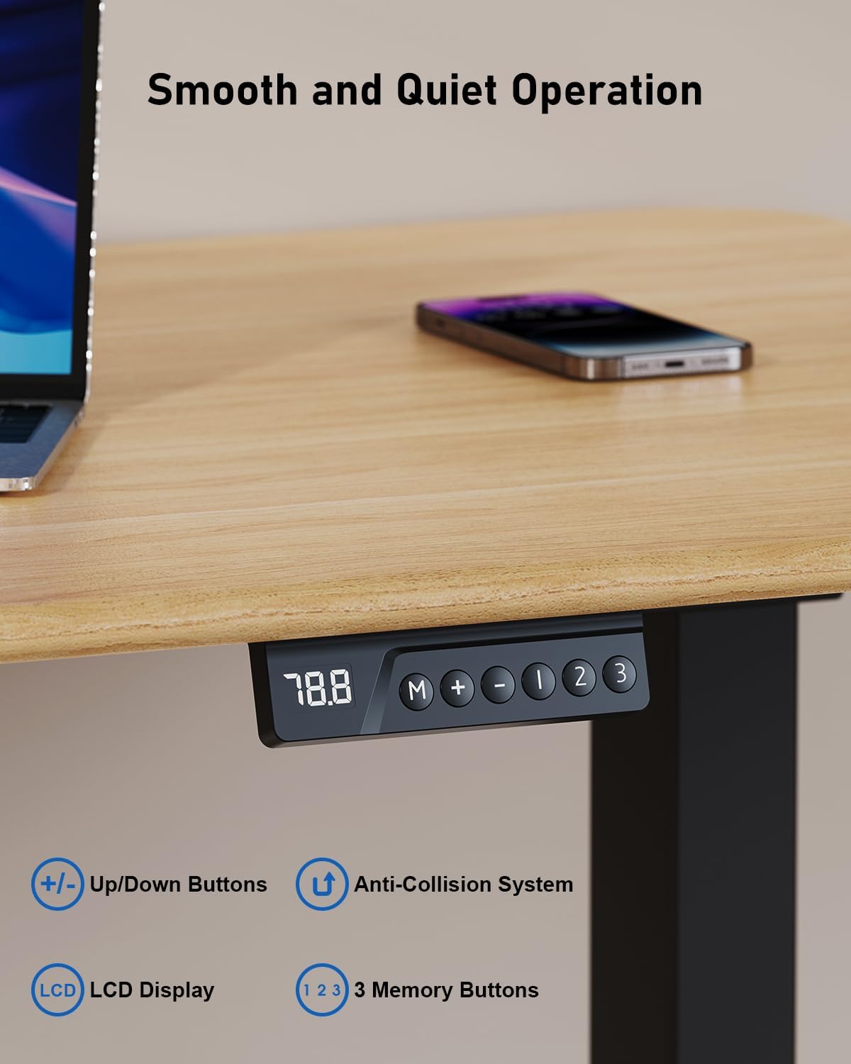 264 lbs Capacity Dual Motor Electric Standing Desk Frame, Height Adjustable Sit Stand up Desk Legs for 39.4” to 74.8” Desktop, Anti-Collision Function, Cable Tray, 2 Hooks, Black Frame Only