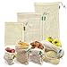 Sacs à fruits réutilisables. 4 sacs réutilisables en maille de coton pour produits frais. Lavables et transpirants pour fruits, légumes, jouets. Sans BPA, respectueux de l'environnement.Biodégradable