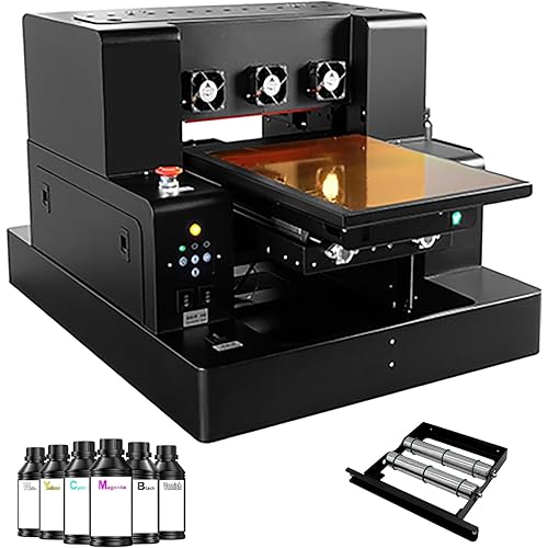 A3 XP600 UV DTG Printer Machine, 5760 * 1440dpi Precision A3 UV Flatbed Printer with 33x50x15cm Vacuum Platform & Bottle Holder, Perfect for Phone Cases Acrylic Metal Leather Golf Balls Bottles