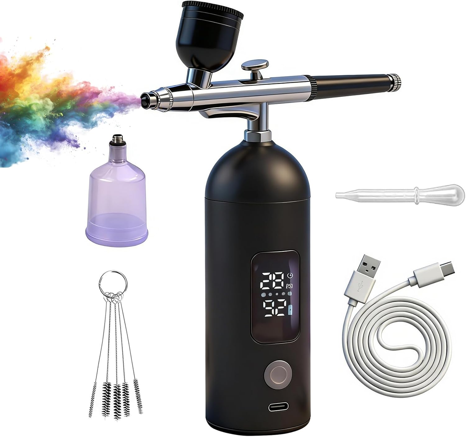 Airbrush Kit with Compressor -35PSI High Pressure, Non-Clogging Air Brush Set, Ideal for Painting, Modeling, Cake Decorating, Pastry, Makeup and Nail Art pink
