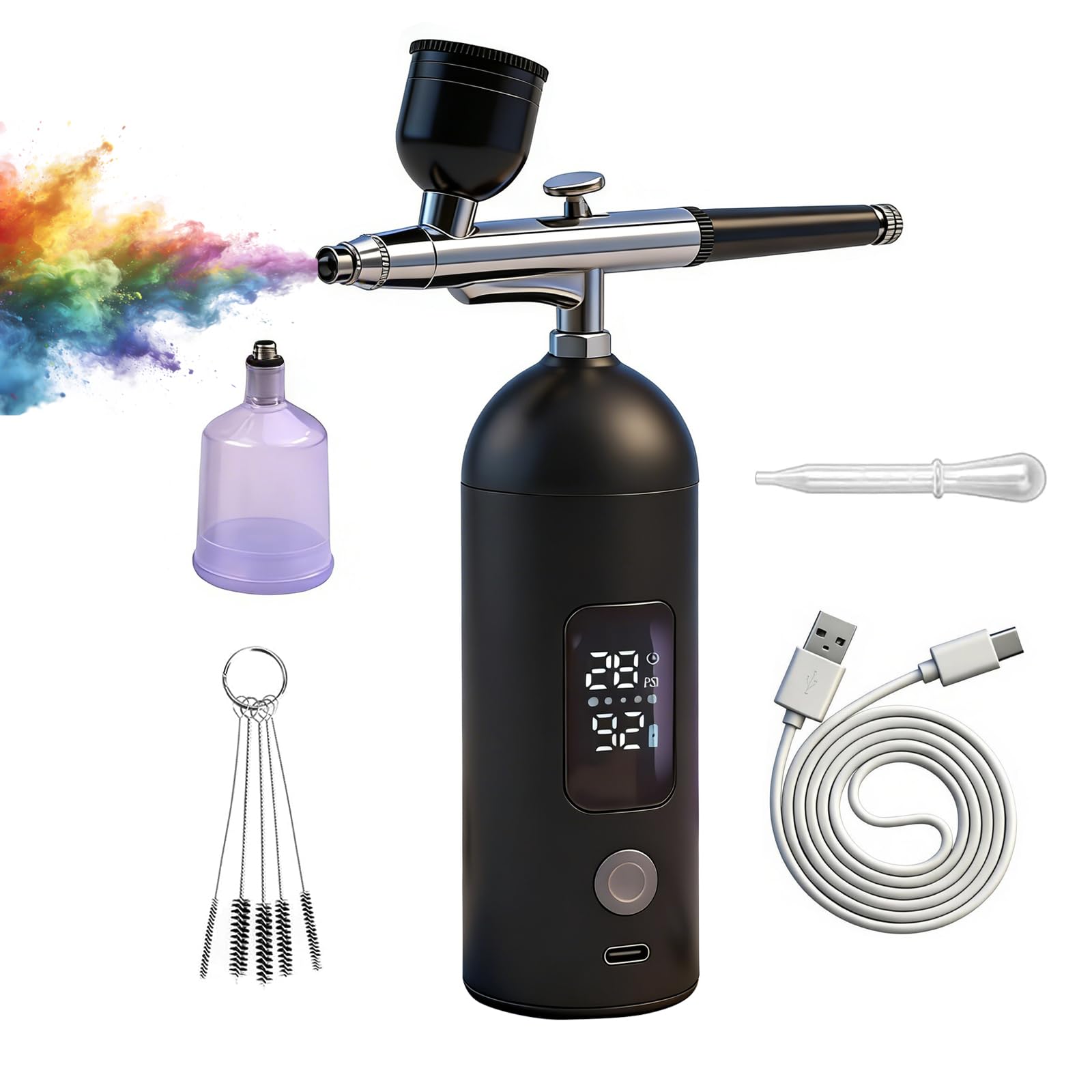 Cordless Non-Clogging Airbrush Kit with Compressor 35PSI with LCD Screen