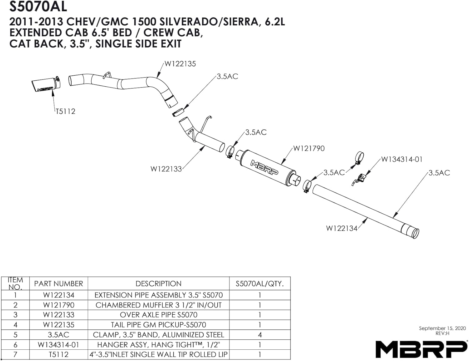 MBRP S5070AL 3" Aluminum Single Side Exit Cat Back Exhaust System