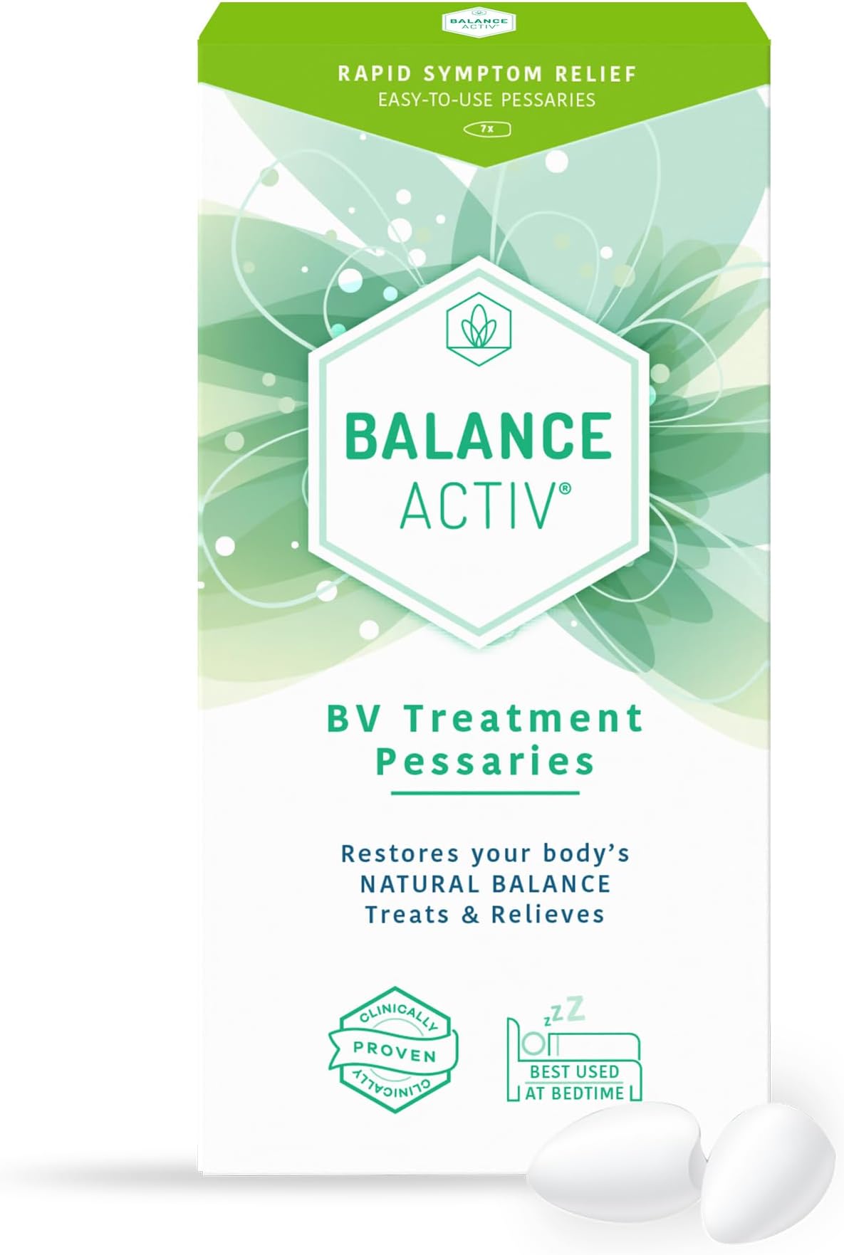 Balance Activ BV Pessaries, Bacterial Vaginosis Treatment for Women, Rapid Relief of Odour, Discomfort & Discharge, 7 Single Use Applications (Pack of 1)