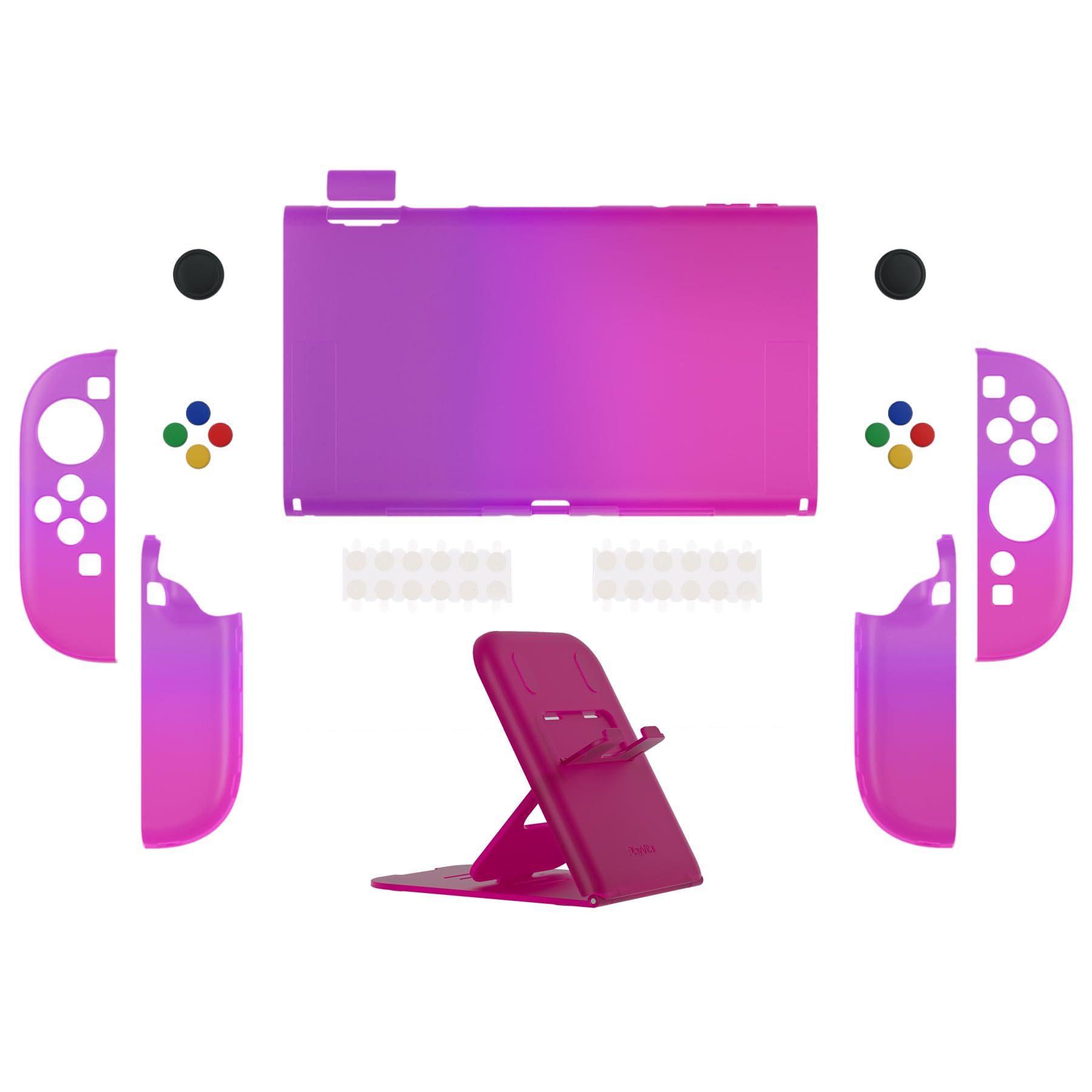 PlayVital Cover per Nintendo Switch 2 Custodia Rigida Dockable Protettiva Antigraffio, Copri Analogici/Tasti per Joycon, Supporto Pieghevole Accessori per Switch 2 Console, Trasparente Viola Rosa