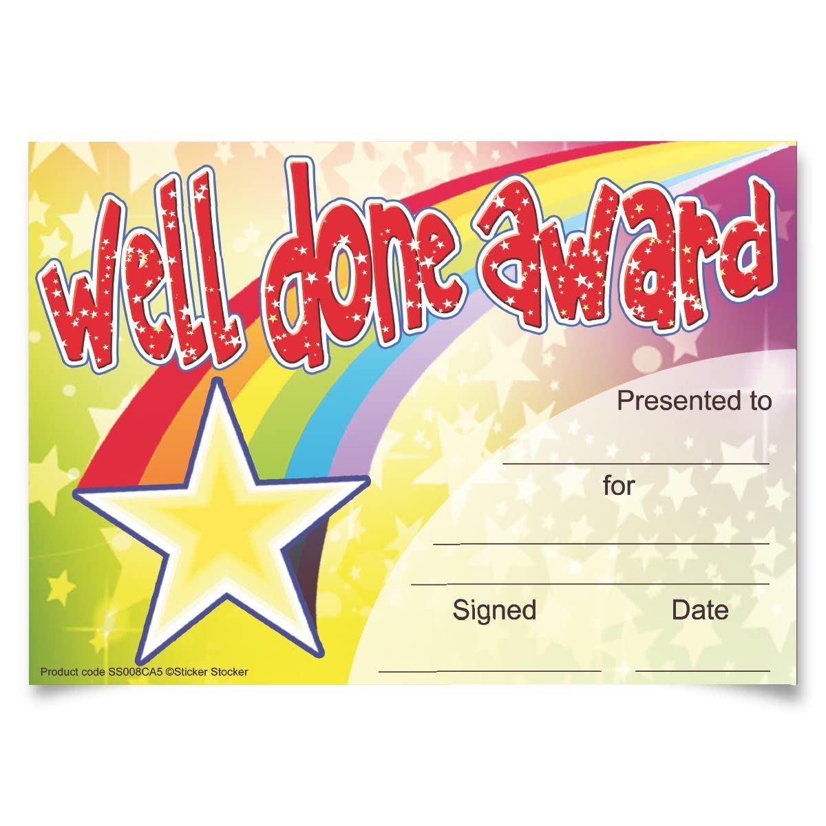 30 Well Done Award certificates for school teachers, A5 silk finish card