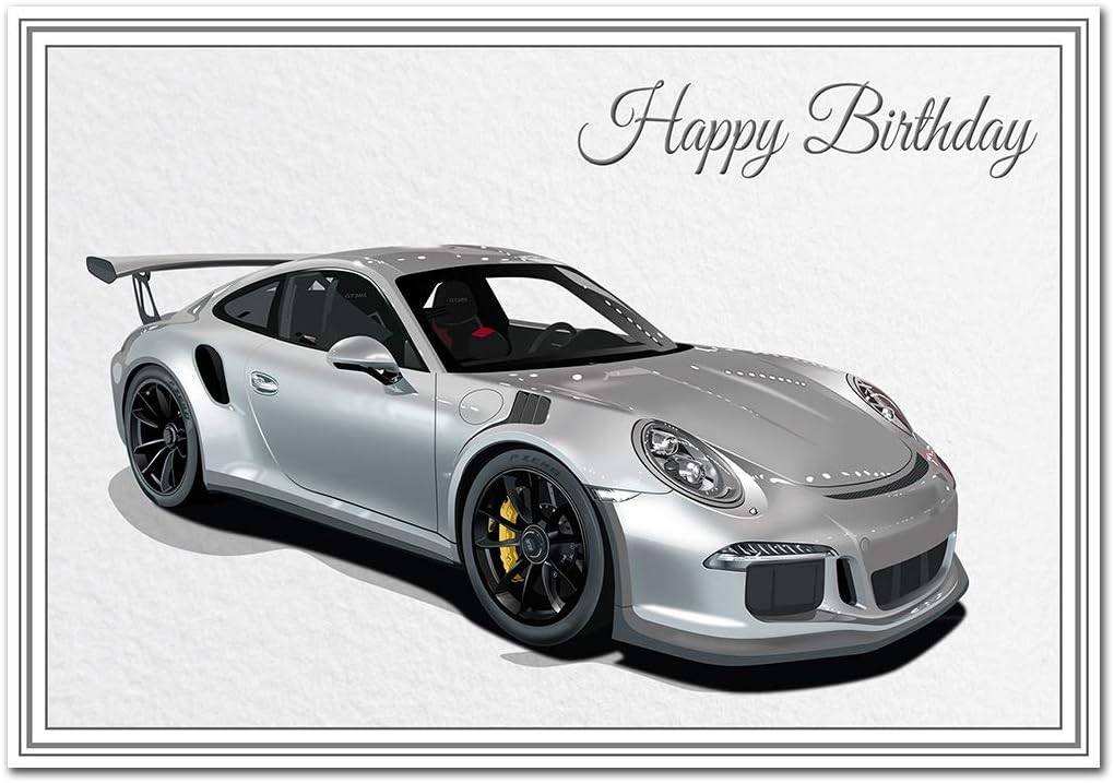Special Birthday Card for Men Teenage Boys - Classic Sports Car Greeting – Quality Happy Bday - Male Best Wishes All Ages - Unique Unusual Cool Vector Art for him - Blank Inside - Made in UK