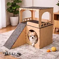 Casinha Pet 2 Andares com Rampa em MDF – Conforto e Diversão para Cães Pequenos