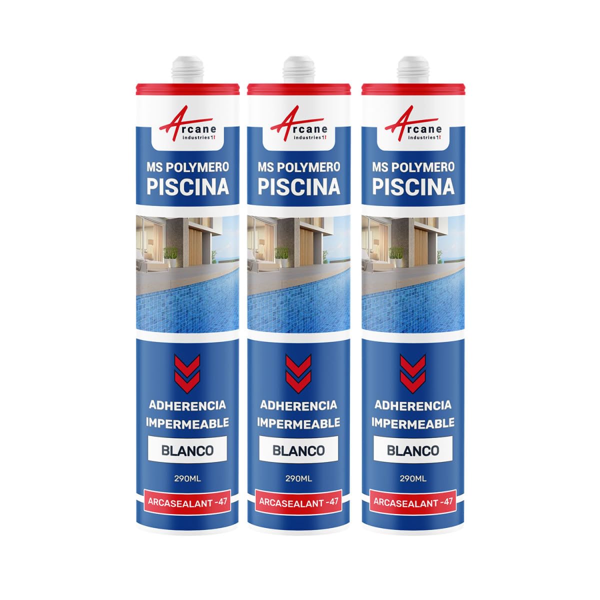 Sellador para piscinas, constructores de piscinas, spa, centros de bienestar - ARCASEALANT - 47-290 ml x 3 Blanco - ARCANE INDUSTRIES
